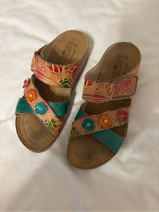 L'artiste Shoes - L’Artiste Spring Step Women’s 39 Floral Leather Sandals Teal Multicolor Boho